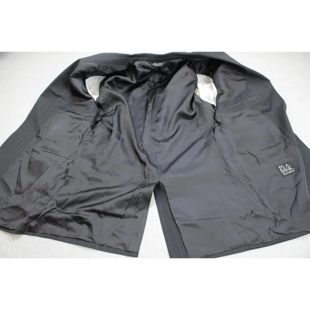 Jos A Bank Suit Mens 48L Black Pinstripe 100% Wool Pants Cuffed Pleated 38 x 30